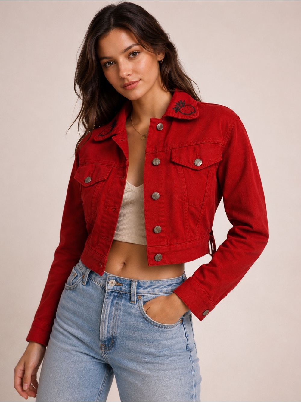 Marc Jacobs RARE / Vintage Y2K / Strawberry Collar / Cropped Red Denim